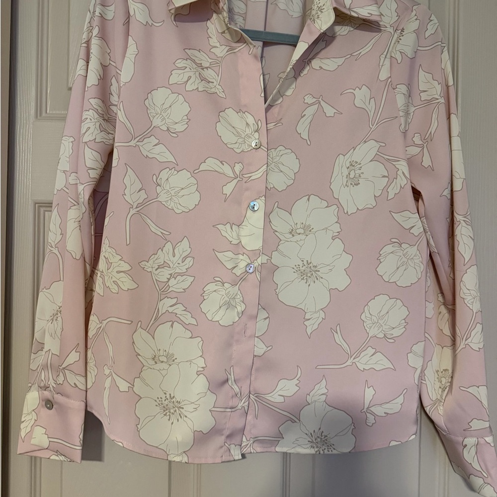 Rachel Zoe Pink Floral Button-Down Shirt XS